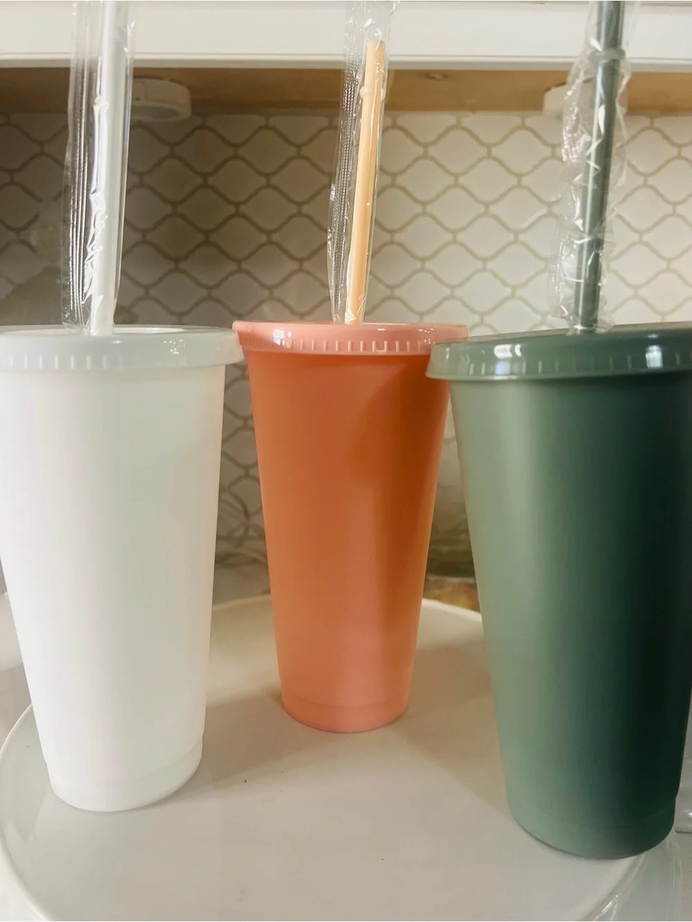 3pc 24 fl oz Plastic Tumblers BPA-Free w/ Lids & Straws Bible Verse Set